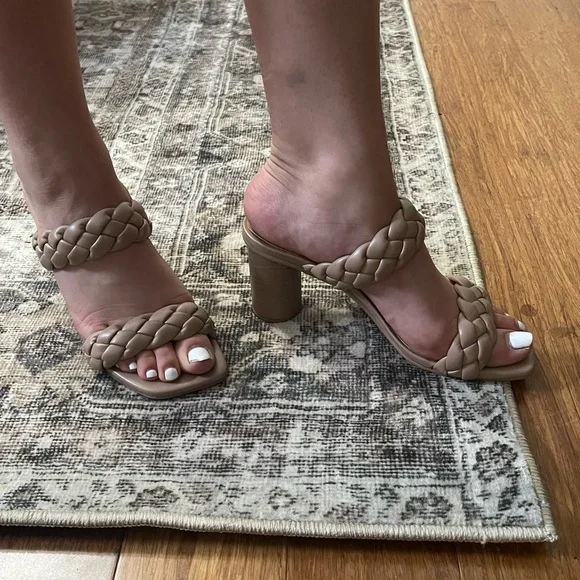 Leather braided mule sandal heels nude 6.5 - Picture 8 of 8